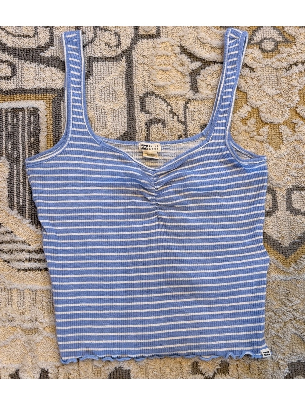 Billabong Blue & White Striped Ribbed Tank Top Size Large